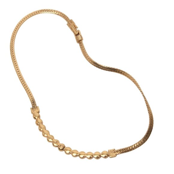 Vintage Swarovski Crystal Gold Plated Necklace Collar Choker Flat Snake Chain - Picture 15 of 15